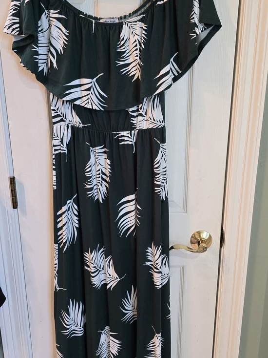 white birch Dresses & Skirts - white birch Green and White Tropical Print Off-Shoulder Dress XL